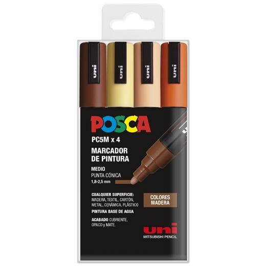 Posca PC-5M Estuche de 4 Marcadores de Pintura - Punta de Bala 1.8-2.5mm - Tinta Base al Agua - Resistente a la Luz - No Permanente - Color Surtido
