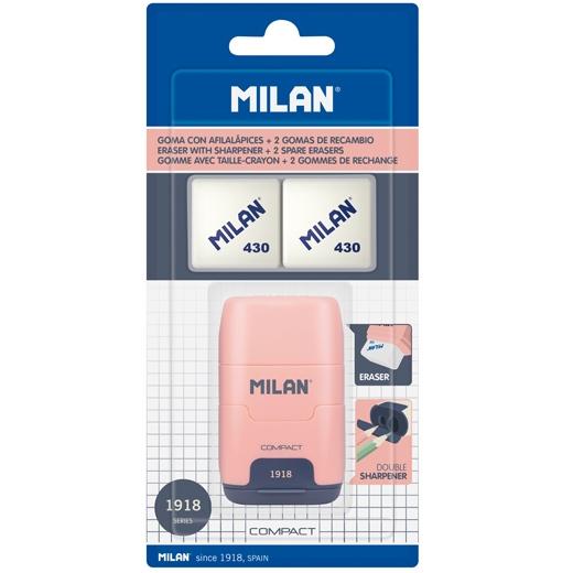 MILAN AFILABORRA COMPACT SERIE 1918 + 2 GOMAS DE RECAMBIO BLÍSTER ROSA
