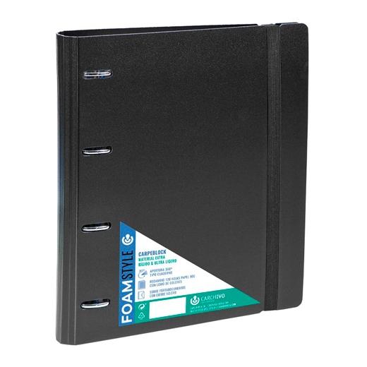 CARCHIVO CARPETA ANILLAS MIXTAS 4 X 35MM CARPEBLOCK 360 FOAM STYLE C/RECAMBIO 100H A4 5X5 90GR C/GOMA 4 SEPARADORES NEGRO