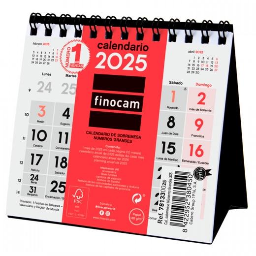 FINOCAM CALENDARIO DE SOBREMESA NÚMEROS GRANDES XXS-110X100MM NEUTRO 2025